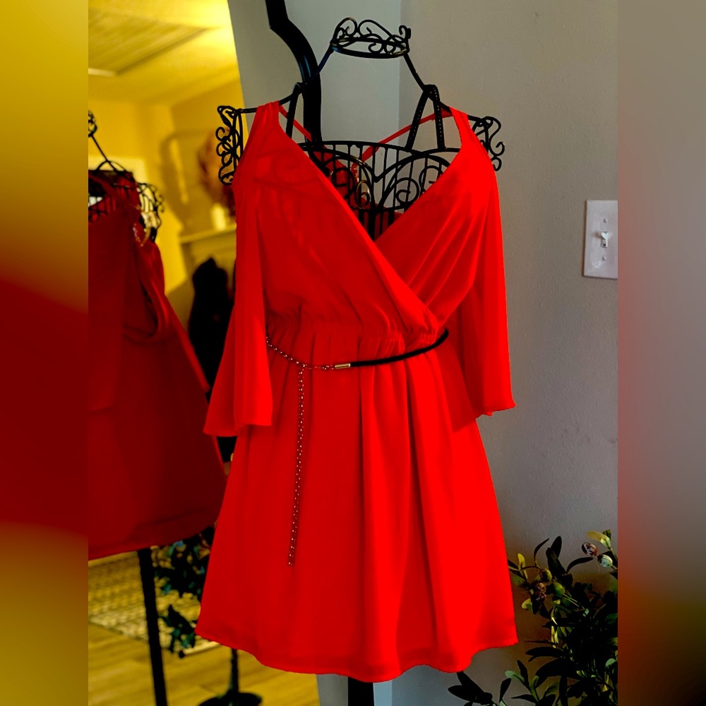 Bebe red open shoulder dress